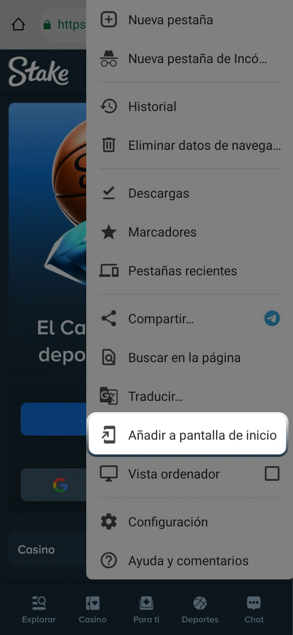 Descargá el archivo de instalación de Stake directamente desde el sitio oficial.