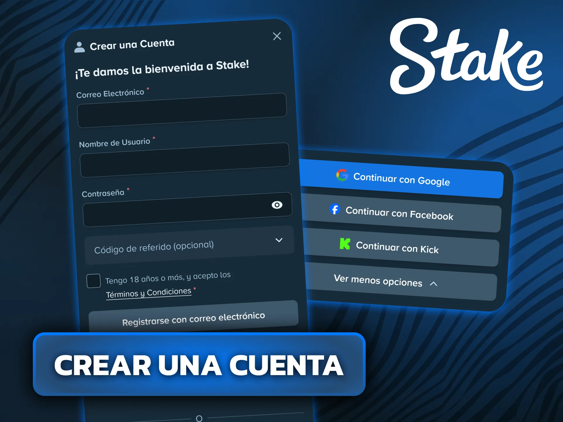 Registrate desde la aplicación móvil para empezar a jugar en Stake.
