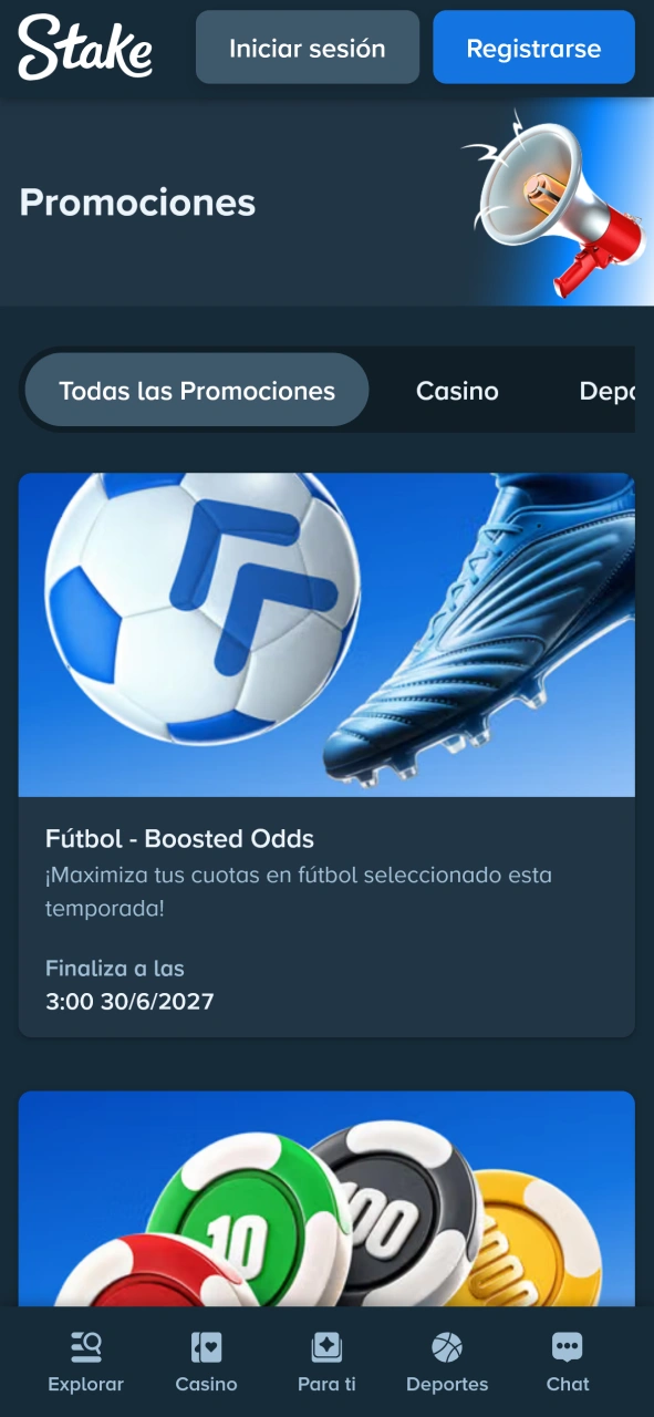 Revisá los bonos activos y promociones disponibles en la app de Stake.