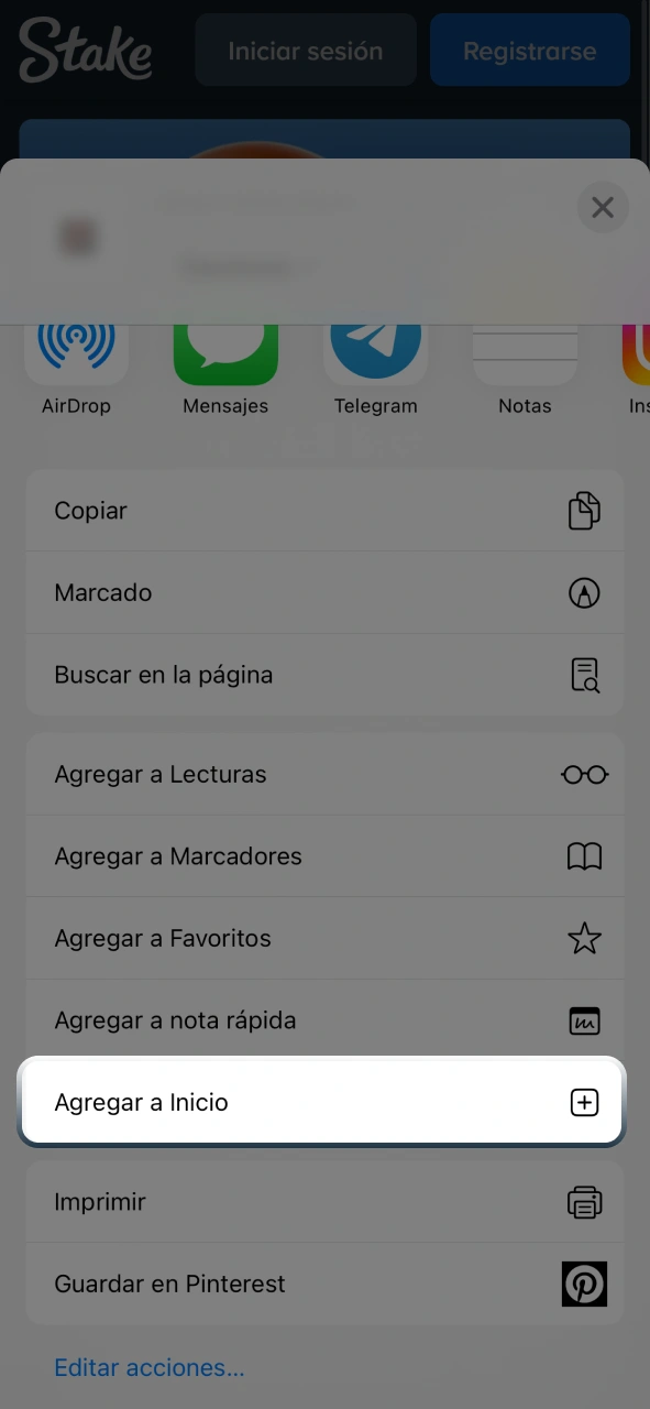 Abrí la app de Stake directamente desde la pantalla de inicio de tu iPhone.