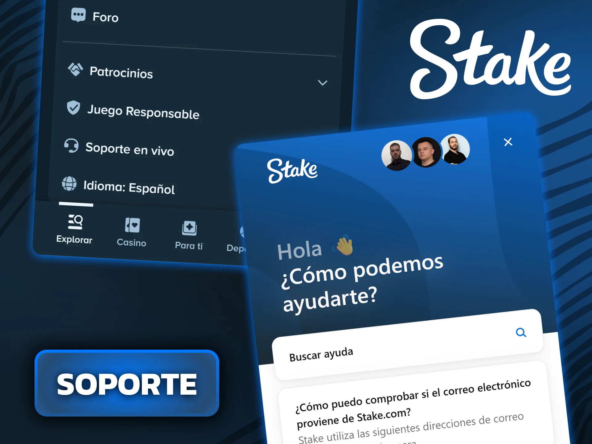 Accedé al servicio de soporte técnico directamente desde la aplicación móvil de Stake para resolver cualquier inconveniente rápidamente.