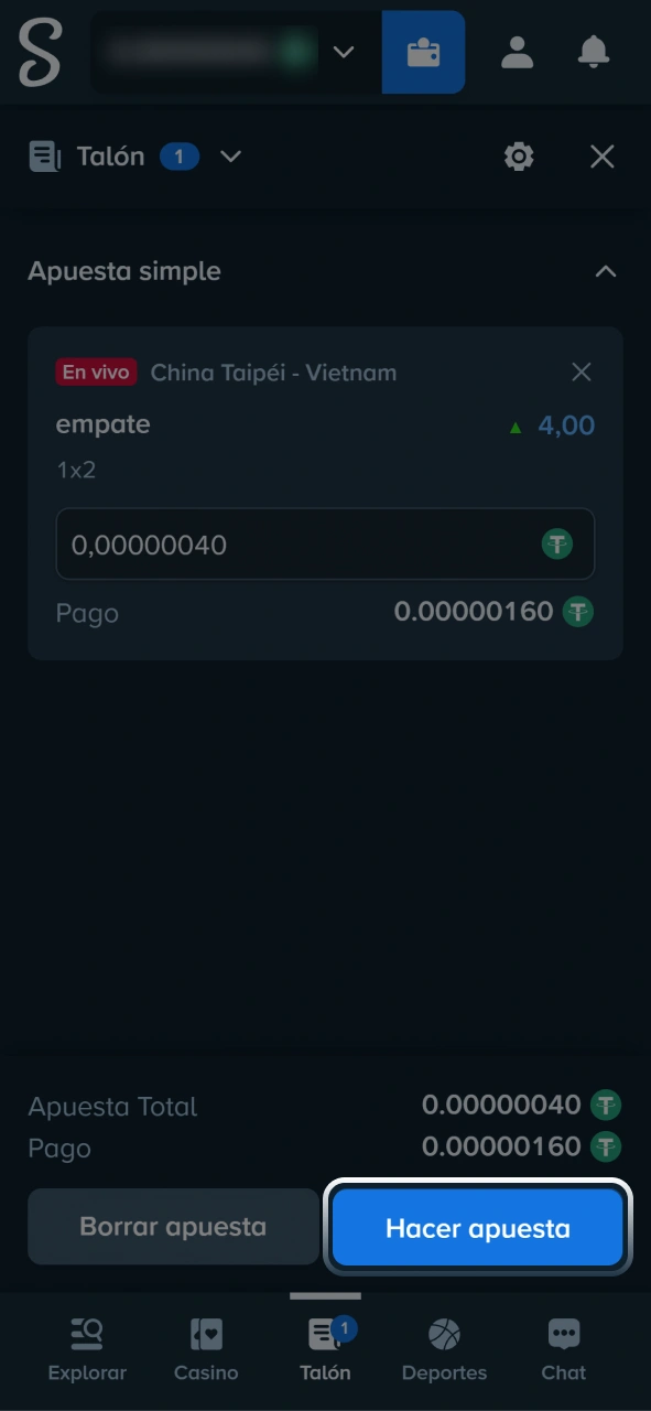 Confirmá tu jugada y fijá tus cuotas en tiempo real en Stake.