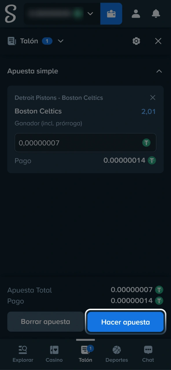 Confirmá tu boleto y realizá tu apuesta en baloncesto en Stake.