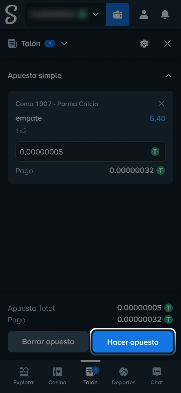 Confirmá tu boleto y realizá tu apuesta futbolística en Stake.