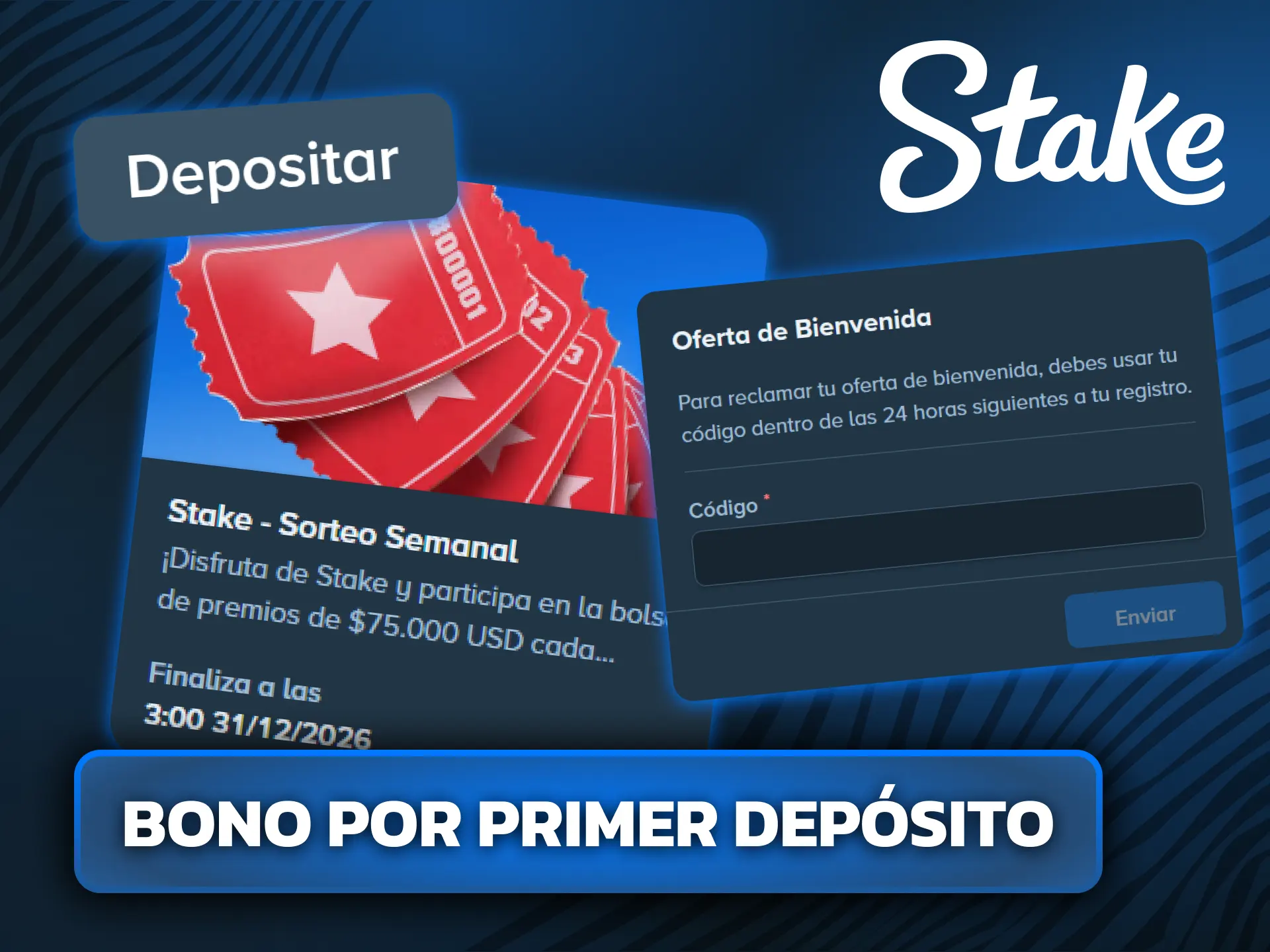 Recargá tu saldo para activar tu bono de depósito en Stake.