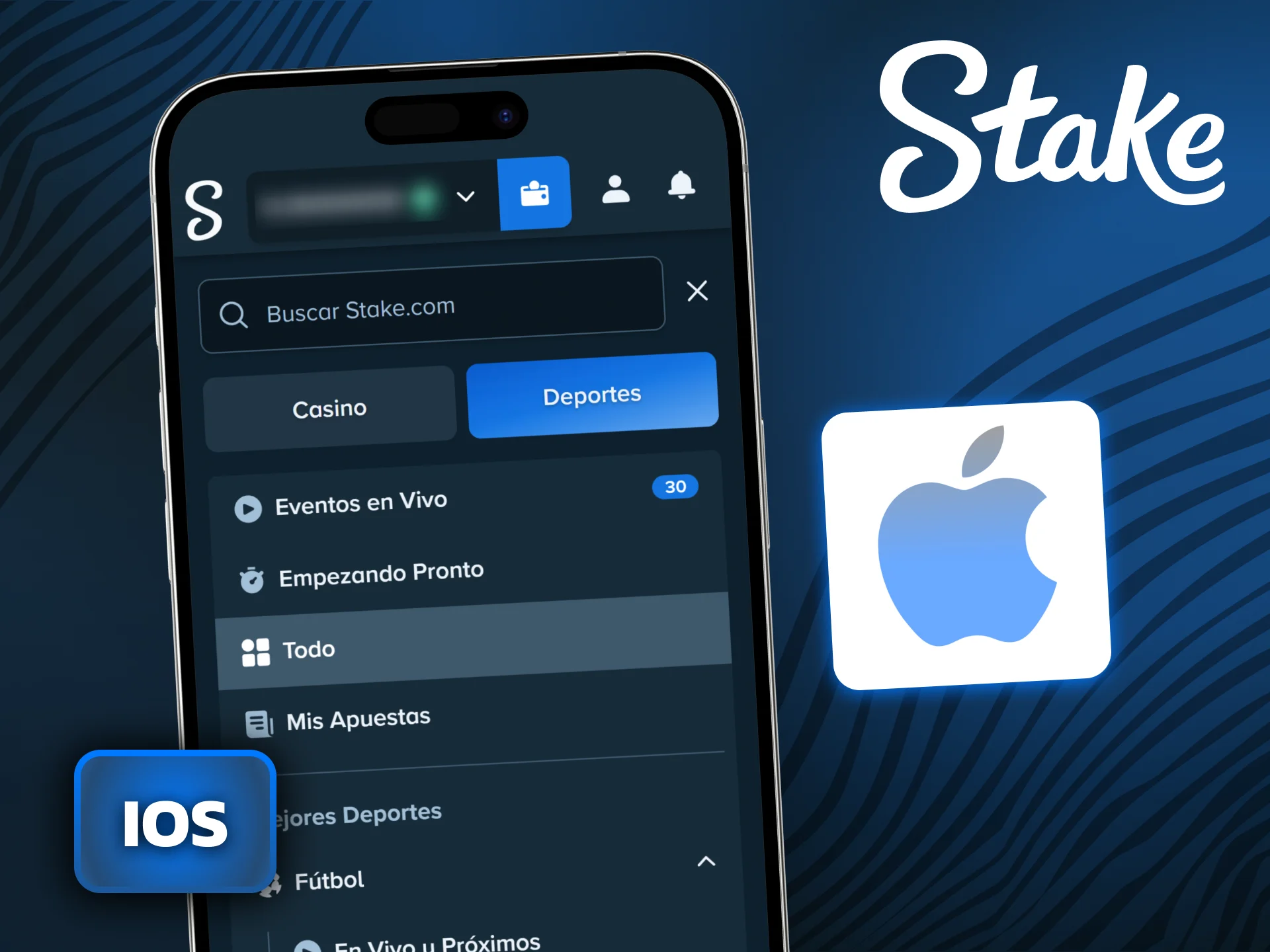 Instalá la app de Stake en tu dispositivo iOS para apostar fácilmente.