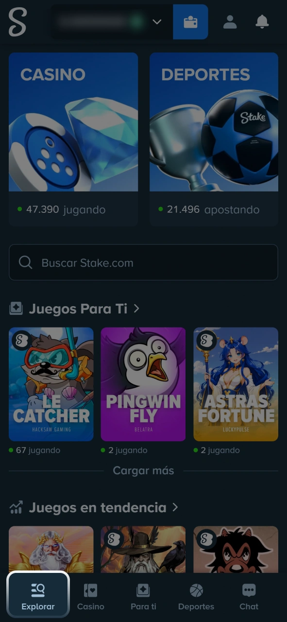 Abrí el menú de ayuda para acceder al centro de asistencia de Stake.
