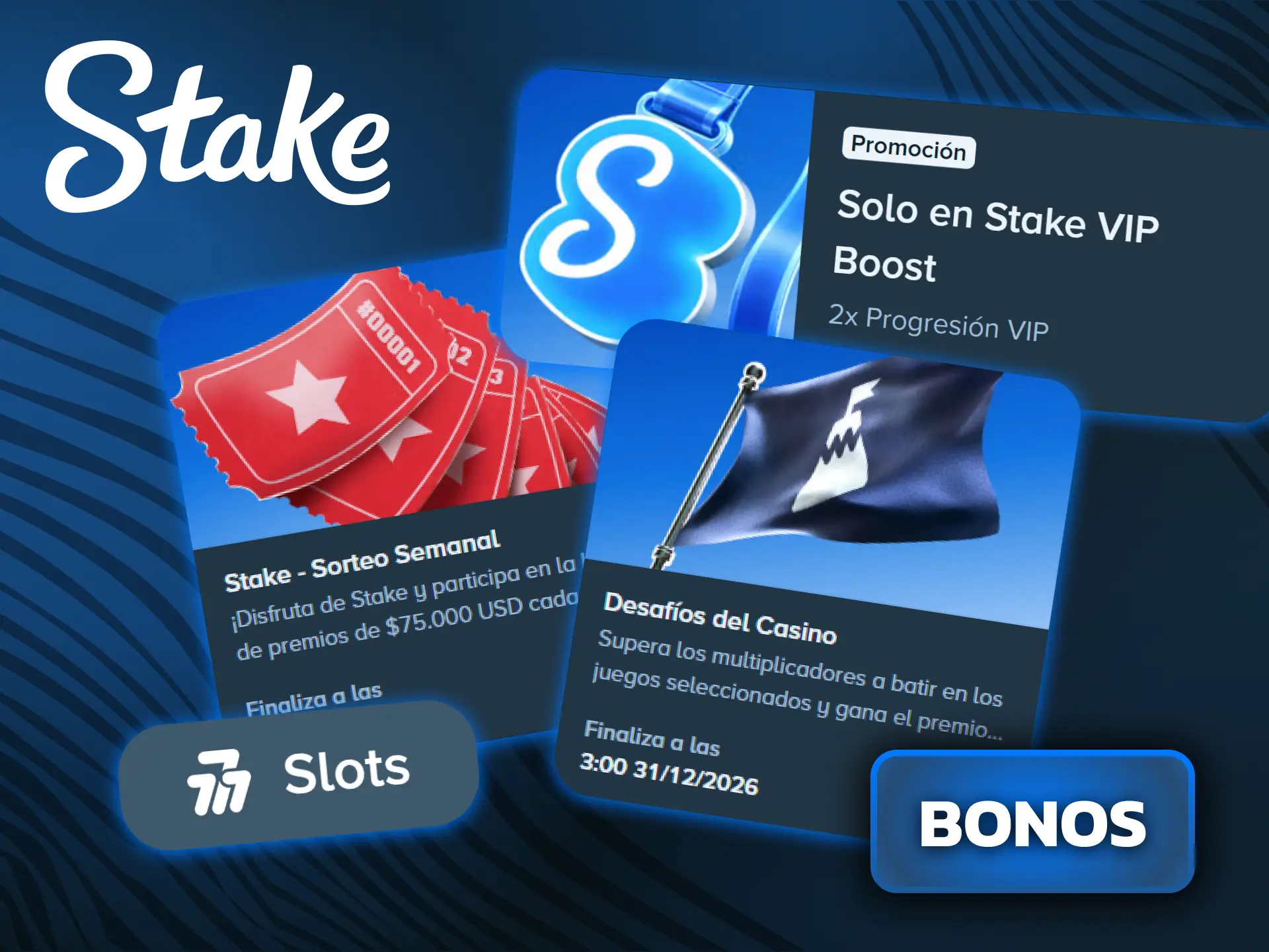 Activá tiradas gratis y bonos de depósito para jugar a las tragaperras en Stake.